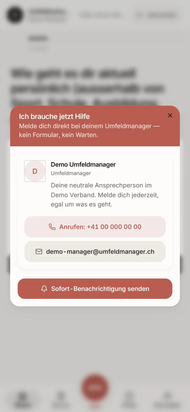 SOS-Dialog: Ansprechperson sofort anrufen oder benachrichtigen